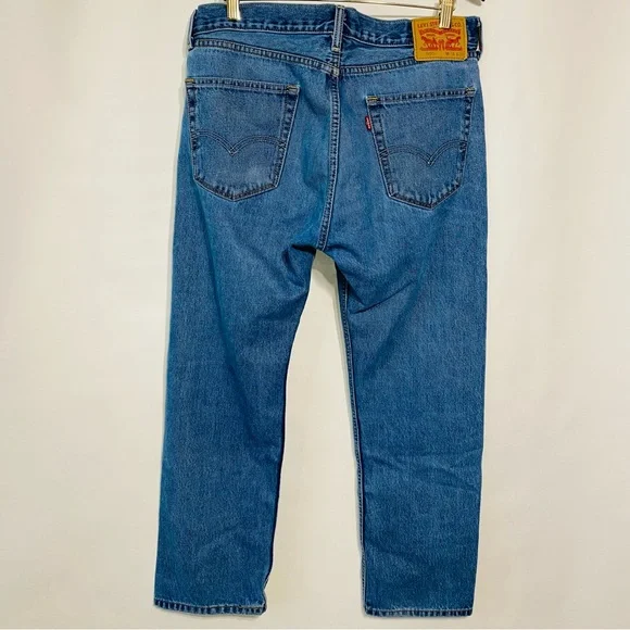 Levis Mens Light Blue Washed 505 Jeans Size 34 X 29 - Picture 7 of 9
